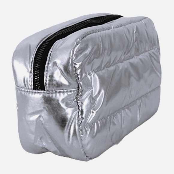 RESERVED Moncler Parfums Quilted Metallic Silver Clutch Pouch Beauty Travel NWT - Picture 6 of 11